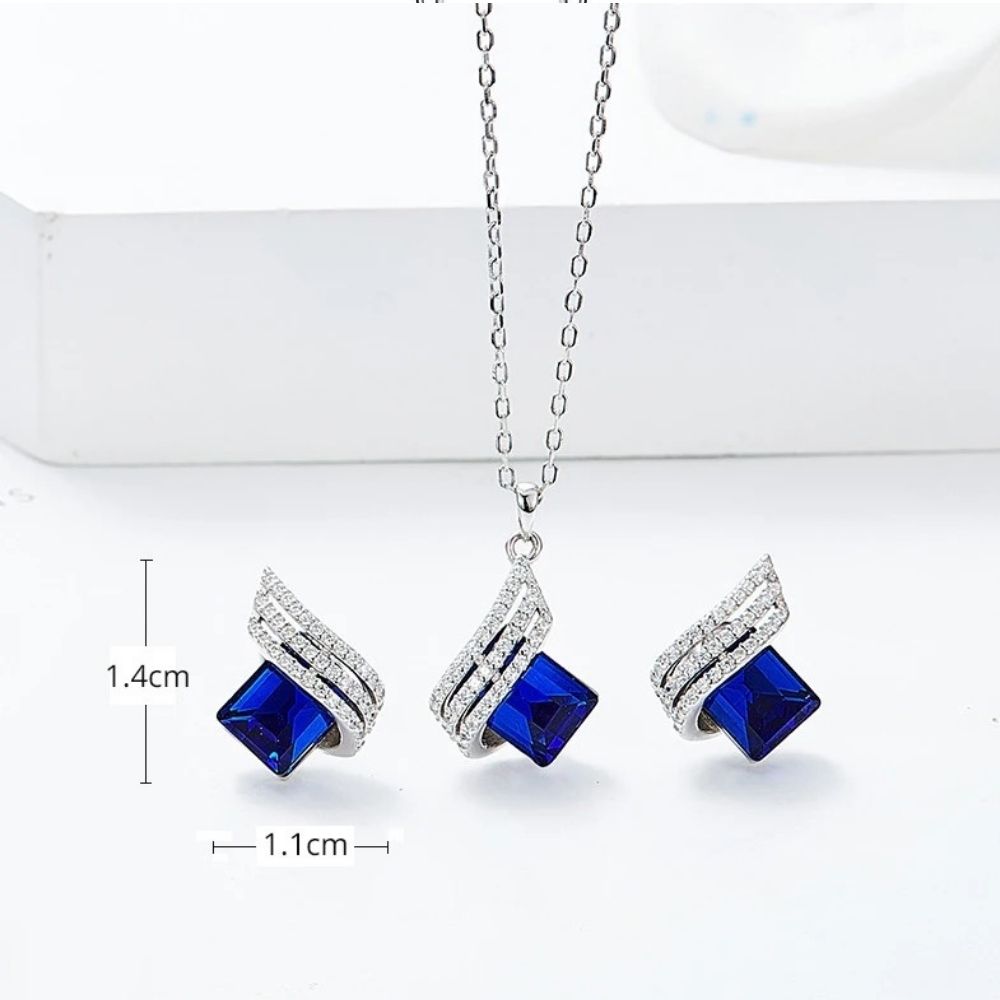 Kristal Taşlı Lacivert Kolye ve Kupe Set (Altın Kaplama) - N02314set Görseli